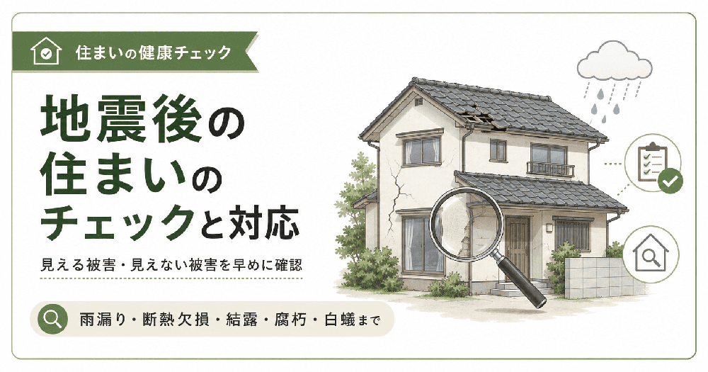 地震後の住まい、大丈夫ですか？見えない雨漏り・腐朽・白蟻被害を防ぐチェックポイント アイキャッチ画像