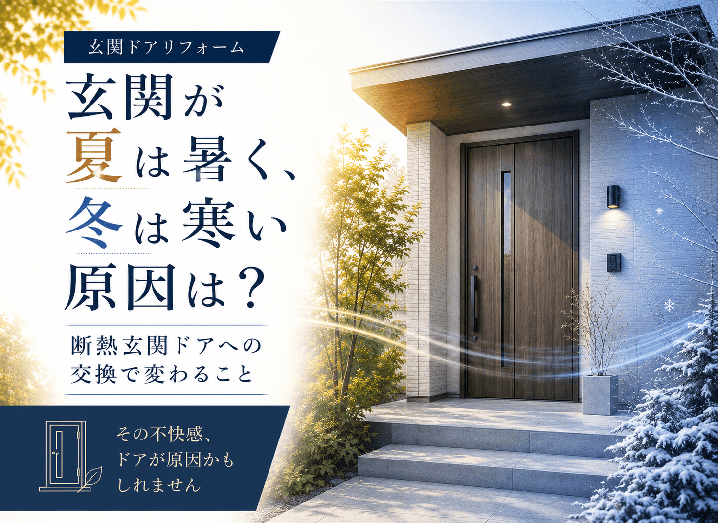 玄関が夏は暑く冬は寒い原因は？断熱玄関ドアへの交換で変わることを解説 アイキャッチ画像