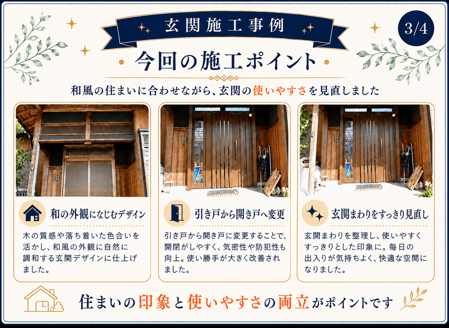 和風住宅の玄関リフォーム施工ポイントと引き戸から開き戸への変更