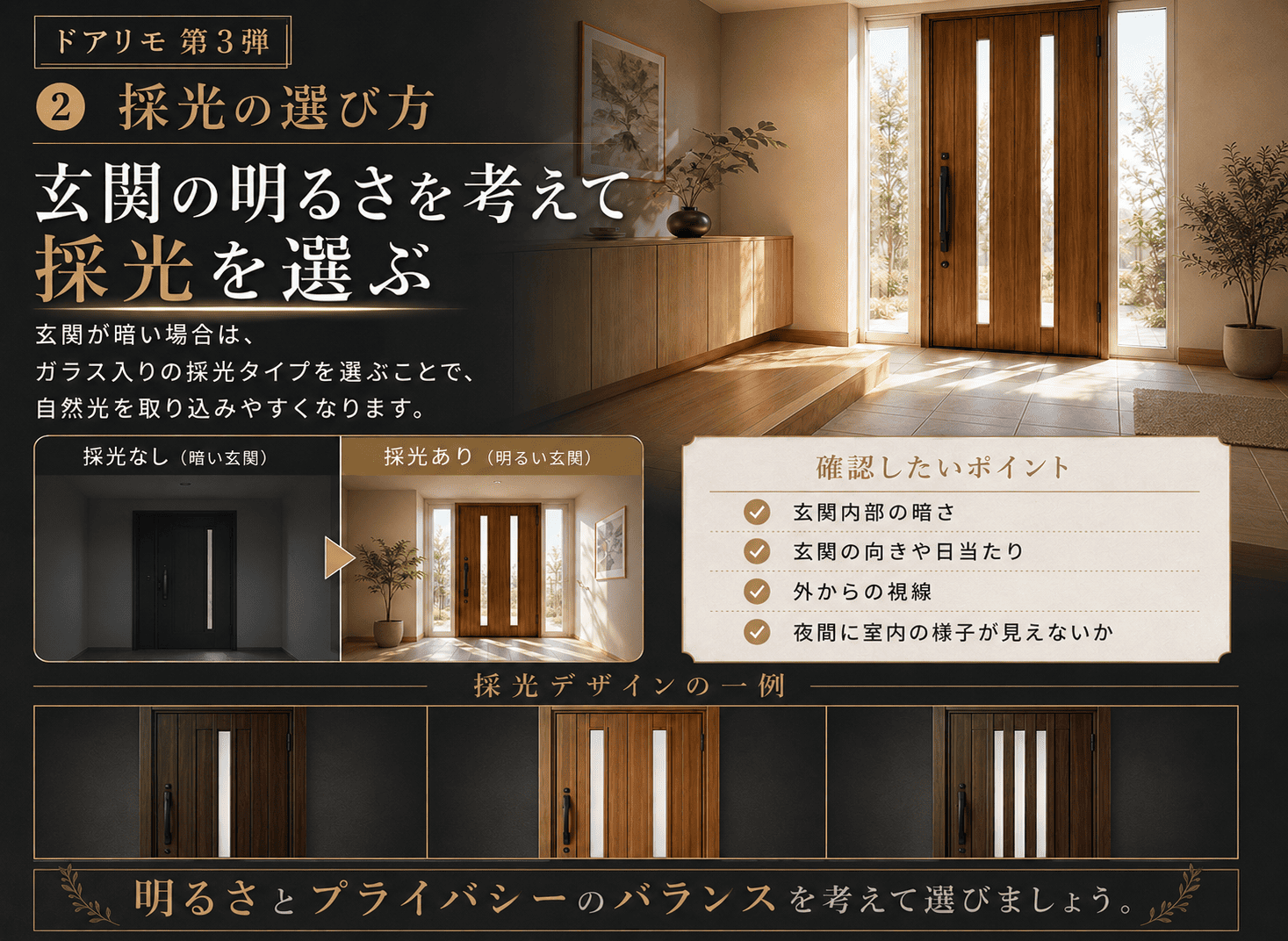 玄関ドアの採光タイプ 明るい玄関とプライバシーを考えた玄関ドア選び